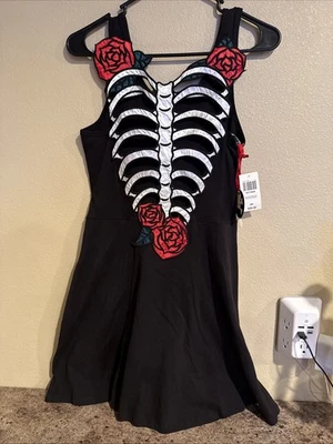Hot Topic Hell Bunny Para Mujer’s M Hueso Columna Rosa Mini Vestido Disfraz Halloween Nuevo Foto 1 de 4