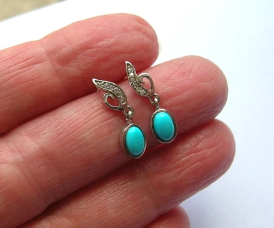 НЕОБЫЧНЫЙ СЕРЕБРО НАТУРАЛЬНАЯ БИРЮЗА БЕЛЫЙ ЦИРКОНИЙ ПАДЕНИЕ ПОДВЕСКОЙ СЕРЬГИ НОВЫЙ - Изображение 1 из 3