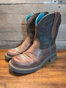 Botas occidentales Ariat Fatbaby Heritage Dapper para mujer 6,5 B cuero verde azulado marrón real - Imagen 1 de 10