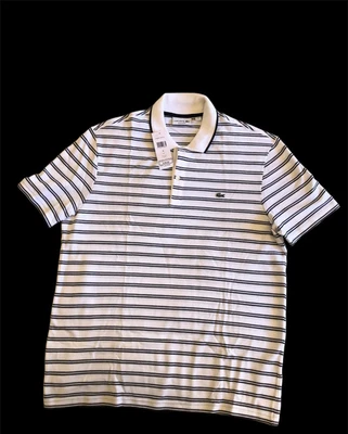 LACOSTE Polo mezza manica Lacoste Stretch Bianca Marine a righe Regular fit XL - Imagen 1 de 4