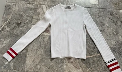 VALENTINO новый без ЯРЛЫКОВ белый ребристый верхний красный/белый рукав полоски логотип sz SM - Изображение 1 из 4