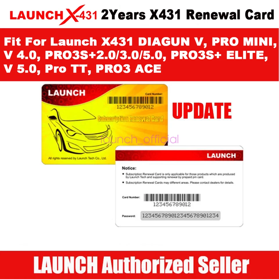 Two Years Software Update Renewal Card for LAUNCH X431 PRO TT DYNO PRO3 ACE APEX - Image 1 of 1