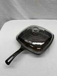 Vintage Square Wagner Ware 1218 C Cast Iron Skillet - With Orignal Glass Lid - Picture 1 of 12