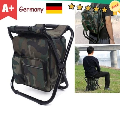 Tragbarer Klappstuhl mit Kühltasche Rucksack AngelHocker Bis 150kg Campinghocker - Bild 1 von 4