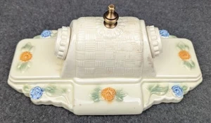 Restored PORCELIER 2-Bulb Porcelain Ceiling Light w/ Blue, Green, Orange Accents - Picture 1 of 8