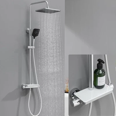 Duschsystem Edelstahl Chrom Thermostat Regendusche Handbrause Komplett - Bild 1 von 4