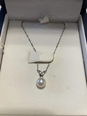 Collar de plata de 18 pulgadas con montura de una sola perla del Nilo Azul Foto 1 de 3