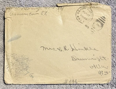 Почта солдата Первой мировой войны 1919 AEF — почтовое отделение армии США от APO до Drumright, Оклахома - Изображение 1 из 4