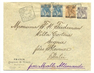 DUTCH INDIES 1903 COVER TO ITALY --(PAR MALLE ALLEMANDE ) --F/VF  - Image 1 of 2