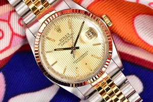 1987 Rolex Datejust 18K Yellow Gold Two-Tone 36mm Tapestry Dial 16013 Watch - Picture 1 of 18
