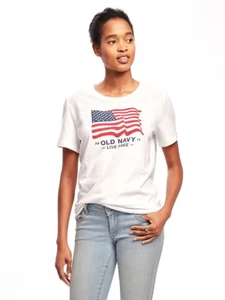 Old Navy relaxed Graphic Tee American Tradition Flag Shirt White - Picture 1 of 1
