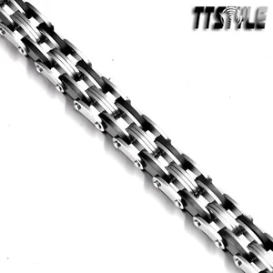TTStyle 11mm Silver/black Stainless Steel Link Bracelet 20cm NEW - Picture 1 of 2
