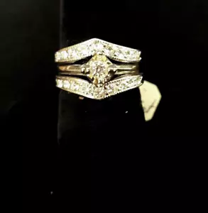Ladies White Gold Plated CZ Engagement Wedding Ring Set Size 5 3/4 NWT - Picture 1 of 11