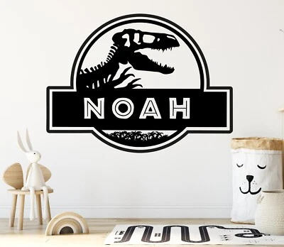 Pegatinas de pared con nombre personalizado Jurassic Dino, calcomanía de pared, decoración de pared de dinosaurio Foto 1 de 3