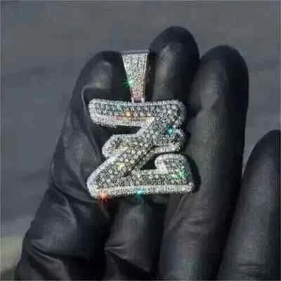 Real Moissanite 3.20Ct Round Cut Customized Letter Pendant 14K White Gold Plated - Image 1 of 4