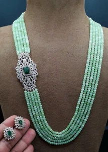 Bollywood Indian Long Green Mala Necklace Bridal Gold Plated Wedding Jewelry Set - Picture 1 of 3