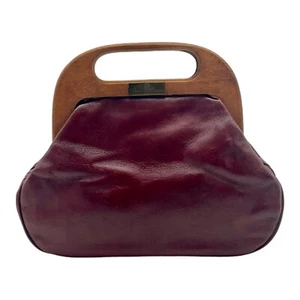 Vintage 60s 70s ETIENNE AIGNER Leather Clutch Bag Handbag Wood Top Handle Retro - Picture 1 of 16