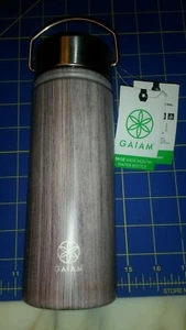 Gaiam 18oz Wide Mouth Water Bottle Stainless Steel Insulated Leakproof Woodgrain - Picture 1 of 2