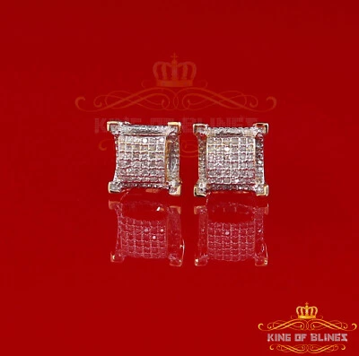 Pendiente cuadrado de oro amarillo real de 10 quilates con diamantes reales de 0,25 quilates para hombre/mujer Foto 1 de 4