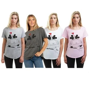 Disney Womens T-shirt Mickey & Minnie Mouse Hearts Top Tee S-XL Official - Picture 1 of 19