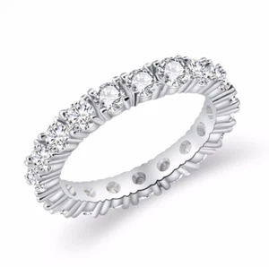 Women Prong Round CZ White Gold Plated Eternity Bridal Wedding Band Ring PE24 - Picture 1 of 4