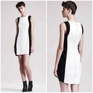 Rag & Bone Ivory/Black Colorblock Metallic Trim Dupont Sheath Dress Size 8 - Picture 1 of 12
