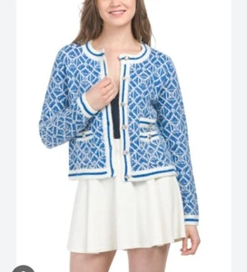 Elie Tahari womens womens Button Cardigan Sweater size Large Blue Metallic $295 - Picture 1 of 7