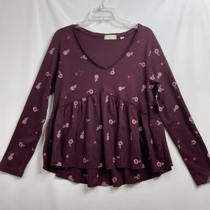 Top Altar’d State para mujer grande gofre floral bordado granate recortado cuello en V - Imagen 1 de 12