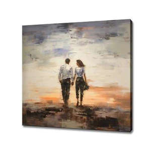 Couple Holding Hands Landscape Oil Painting Style Canvas Print - Picture 1 of 10