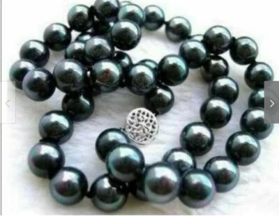 COLLAR DE PERLAS NEGRAS REDONDAS TAHITIANAS NATURALES REALES 22" AAAA+ 9-10MM ORO BLANCO 14K Foto 1 de 4