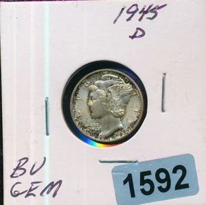 MERCURY SILVER DIME - 1945-D - GEM BU - ORIGINAL TONING -  #1592 - Picture 1 of 2