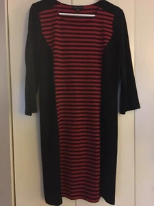 Spense 10 Dress Career Wear 3/4 Sleeve Black Red Vertical Stripe Knee Length Fun - Picture 1 of 8