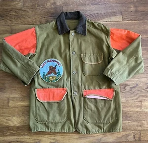 Bullseyes Bill Vintage Tan Canvas Duck Hunting Coat Jacket Mens Size M Orange - Picture 1 of 11