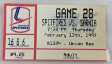 OHL 1997 02/13 Sarnia Sting at Windsor Spitfires Hockey Ticket