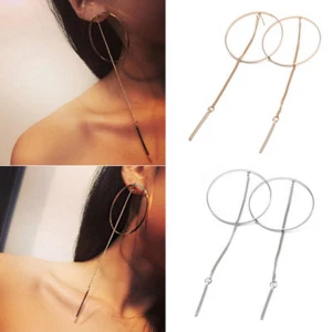 HOOP STUD EARINGS SILVER GOLD FASHION RETRO VINTAGE CHAIN DANGLE TASSLE - Bild 1 von 4