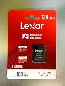 Lexar 128GB Micro SD Card Micro SDXC UHS-I Flash Memory Card w/ Adapter - Picture 1 of 2