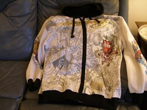 Ed Hardy Hoodie 3xl Christian Audiger Love Kills weißer Hintergrund mit Funkeln  - Bild 1 von 13