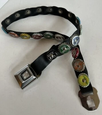 Vintage Black Rubber 34” Seat Belt Buckle Soda Pop Cap Belt - Image 1 of 4