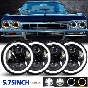 For 58-75 Chevy Impala El Camino 4PCS 5.75" 5 3/4 LED Headlights DRL Hi/Lo Black - Picture 1 of 12
