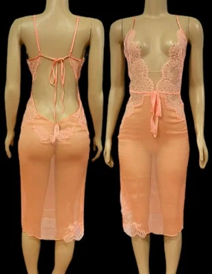 Victorias Secret Designer Collection Silk Lace Chemise Babydoll Light Orange - Image 1 of 4