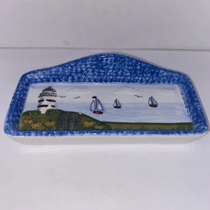 🎀 Lighthouse Trinket Dish Nautical, Sailboats, soap, butter, tray sponge ware - Picture 1 of 6