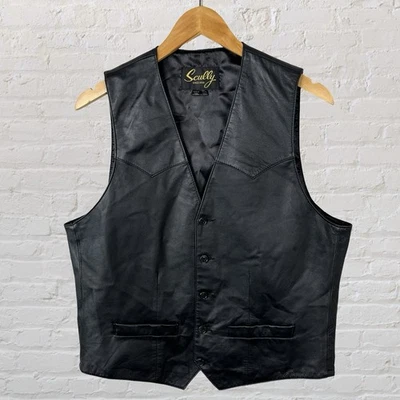 Chaleco de cuero genuino Scully negro con botones vaquero occidental para hombre 40 mediano Foto 1 de 4