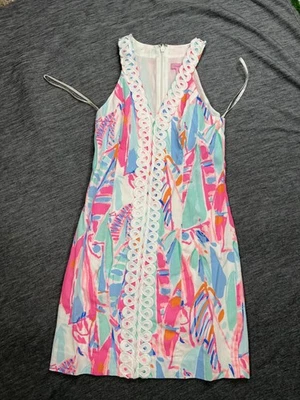 Платье женское Lilly Pulitzer 0 разноцветное кружевная отделка сменное хлопковое стиль 20990 - Изображение 1 из 4