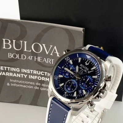 New Bulova Marine Star 96B287 Blue Dial Men's Chronograph Quartz Watch 43 mm - Image 1 of 4