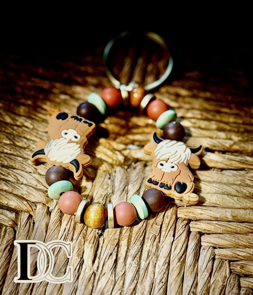 ¡¡LINDO!! Pulsera/llavero Highland Cow, hecho a mano en Arkansas Foto 1 de 1