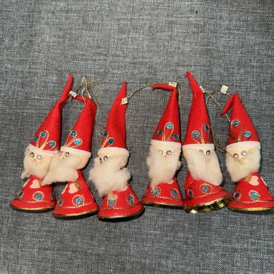 6 Vintage Japón Fieltro Flocado Gnomo Elfo Navidad Cono Adorno Sombrero Alto Rojo Foto 1 de 3