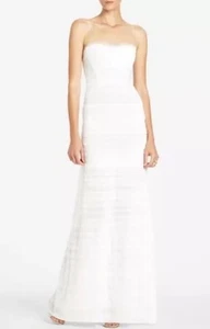 NEW BCBGMAXAZRIA OFF WHITE ERICA TIERED STRAPLESS GOWN CVR6L876/L124 SIZE Medium - Picture 1 of 9
