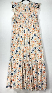 LOFT Outlet Dress Womens 14 Floral Maxi Smocked Ruffle Sleeve Summer Casual - Picture 1 of 12