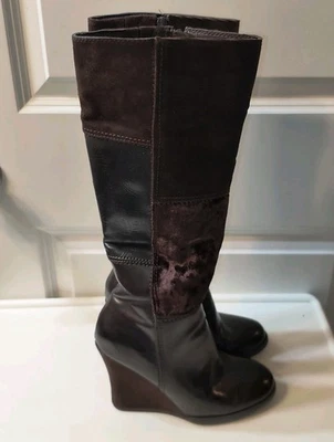 Dr. Scholl's фольклор ботинки женский размер 6 коричневый на танкетке колена молнии пэчворк - Изображение 1 из 4