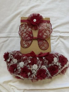 Gonna tutù bambino Elly ed Emma rosso argento neonato carina fantasia scintillante ali fiocco - Foto 1 di 8